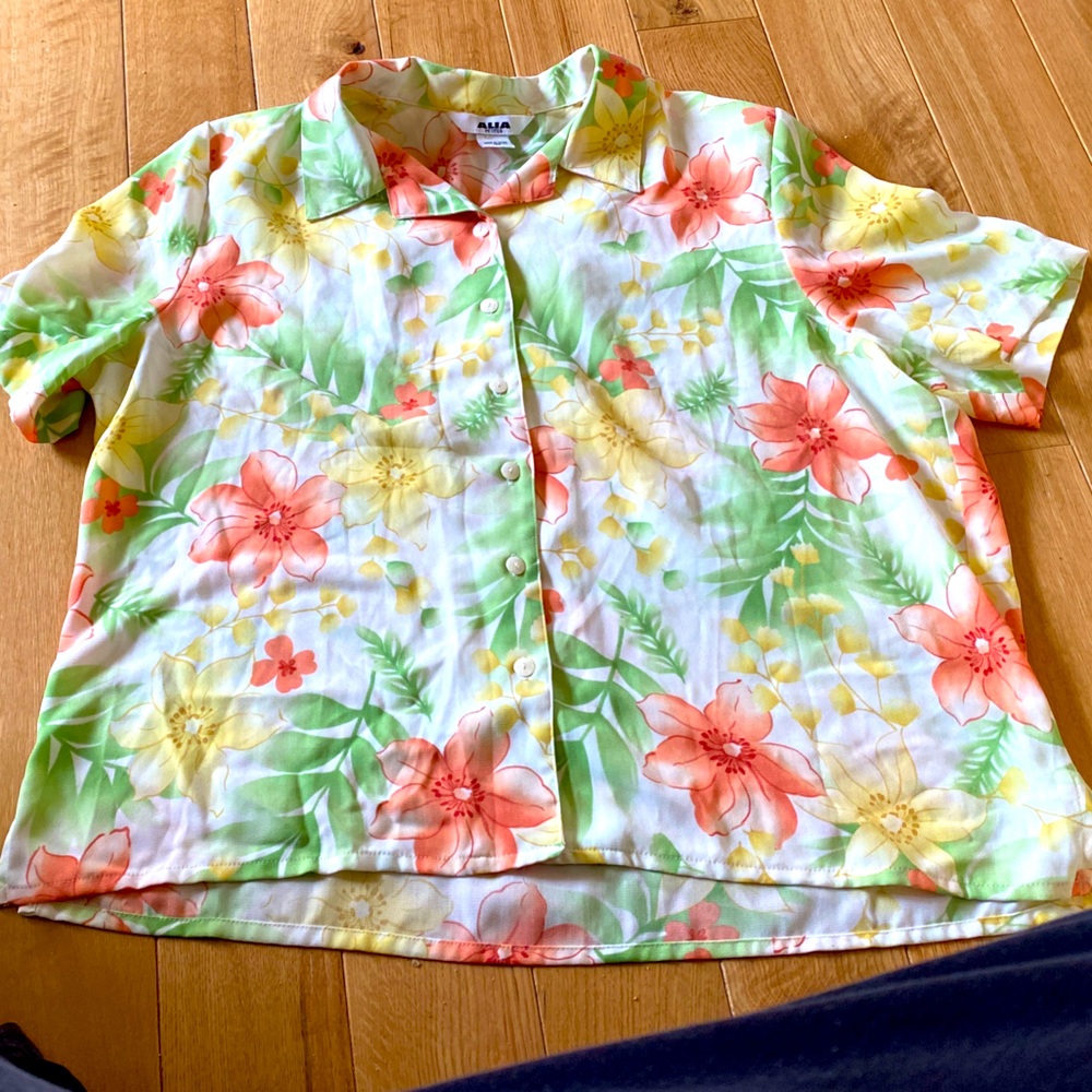 ALIA petite floral button down shirt size 16P